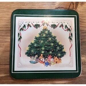 Set Of 6 Victorian Christmas Tree Coasters Cork Back‎ 4"